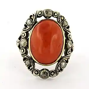 AcheterGoud met zilver ring met koraal en roos geslepen diamant 0.25ct, ringmaat 17(53)? Enchérissez de 1000!