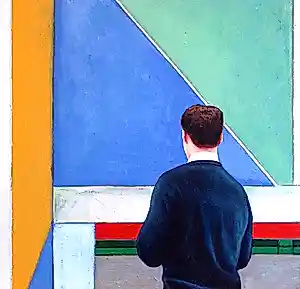 Gerard Boersma - Ocean Park (schilderij van man genietend van schilderij Richard Diebenkorn) kopen? Bied vanaf 125!