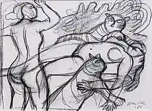Buy Corneille - Les Tigres Amoureux, zwart krijt op papier (mooi ingelijst)? Bid from 1600!
