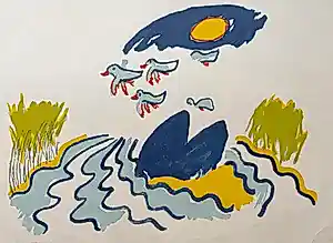 Chris Roodvoets - handgesigneerde kleurenlitho | 'Lente' | 1968 (PRENT 190) kopen? Bied vanaf 20!