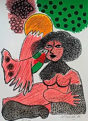 AcheterCorneille - Litho: Femme et oiseaux II - 1986? Enchérissez de 225!