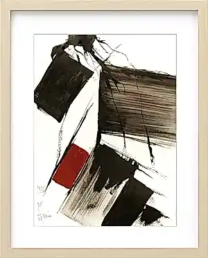 Jean-Jacques Marie - Abstraction noire à l’accent rouge encadrée kopen? Bied vanaf 90!