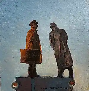 Hans Leyerzapf - Olieverf op doek | 'Daar staan we dan I' | 2002 kopen? Bied vanaf 500!
