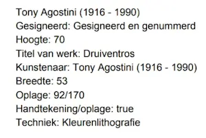 Tony Agostini - Kleuren kaufen? Bieten Sie von 50!