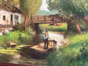 Cor Bouter - Giethoorn's landschap met boer in een punter, geiten en koeien. kopen? Bied vanaf 300!