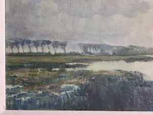 Onbekend - Landschap met bomenrij. Waterkant. kopen? Bied vanaf 100!