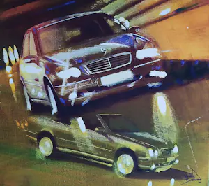 Marcel Bastiaans - Gelitimeerde zeefdruk, Titel: Mercedes in beeld kopen? Bied vanaf 50!