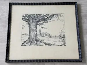 Willem van Dam - Twee werken: Oude linde aan de Zuidsingel en Gezicht op de Ansfriduskerk kopen? Bied vanaf 50!