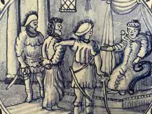 Onbekend - Set van 11 blauw witte handbeschilderde wandtegels met Bijbelse voorstelling kopen? Bied vanaf 50!