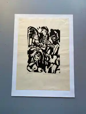AcheterAad de Haas - Vrouw, man & vogel – postume houtsnede – 75/150? Enchérissez de 30!