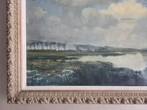 Onbekend - Landschap met bomenrij. Waterkant. kopen? Bied vanaf 100!