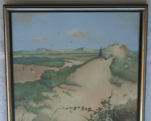 Onbekend - 2x Ingelijste pasteltekening , Duinlandschap + Stilleven - gesigneerd kopen? Bied vanaf 10!