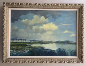 Onbekend - Landschap met bomenrij. Waterkant. vendu pour 85€ !