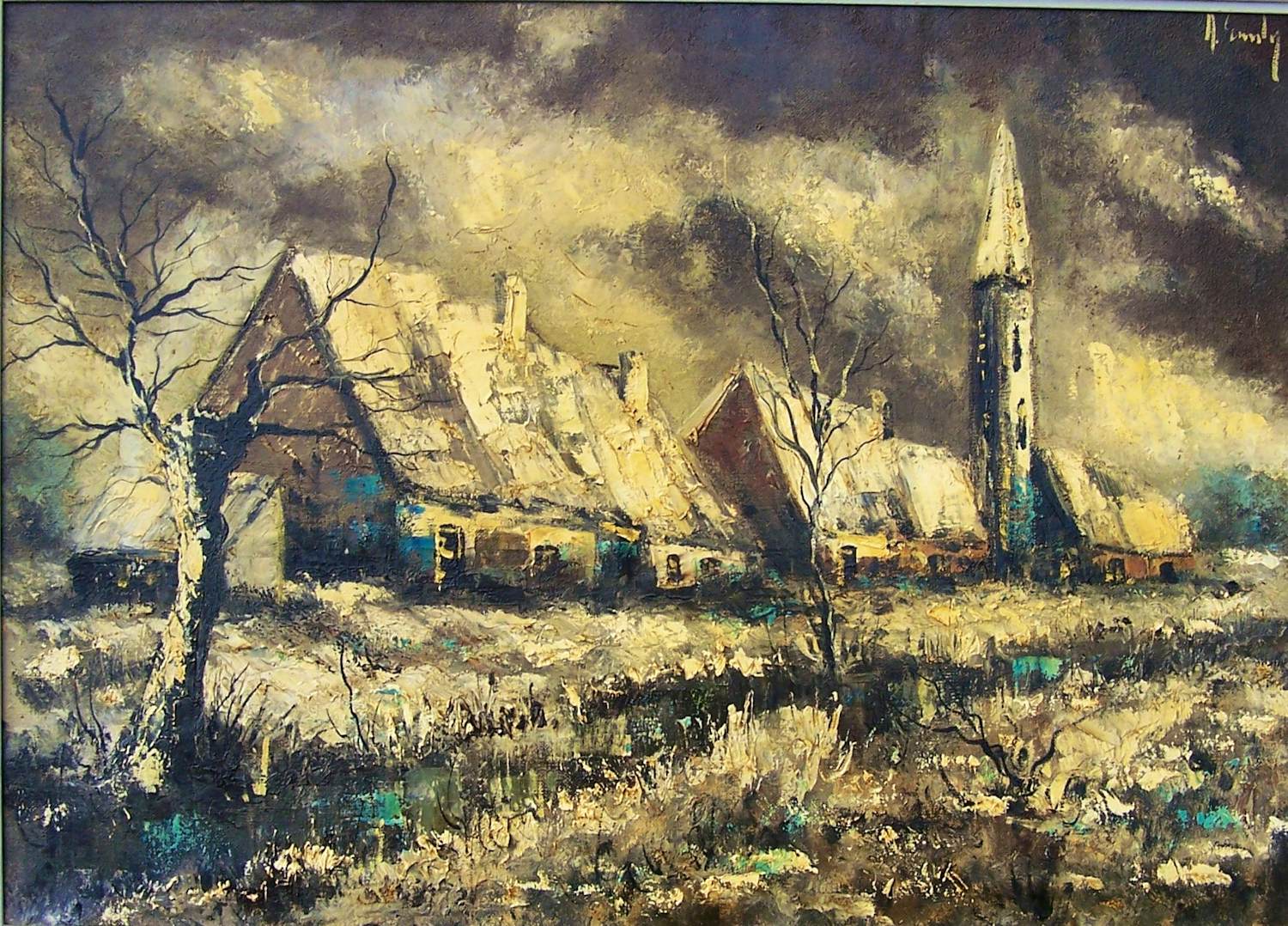 Onbekend - Sneeuwlandschap met huizen. kopen? Bied vanaf 50!