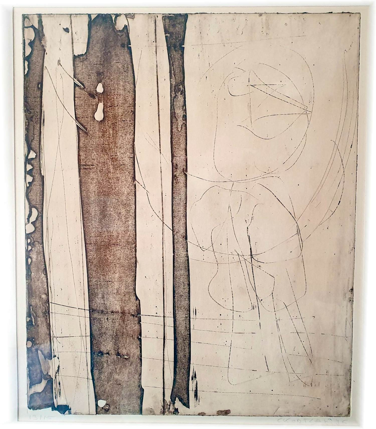 Cees Kortlang - Abstracte lijnen naast man/vrouw figuur kopen? Bied vanaf 55!