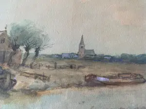 Albert Jan Oudshoorn - Molen aan het water met scheepswerf - Albert Jan Oudshoorn - Aquarel - ong. 1920 kopen? Bied vanaf 110!