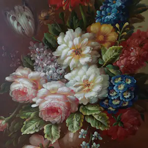 Jan van der Akker - Decoratief bloemstilleven, staand, olieverf op paneel, in fraaie lijst kopen? Bied vanaf 150!