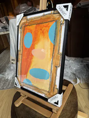 Peter Klashorst - Orange-Blue Abstract with Golden Frame kopen? Bied vanaf 60!