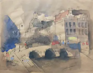Onbekend - Amsterdams stadsgezicht met de Koepelkerk - Mogelijk Jan Rijlaarsdam (1911-2007) kopen? Bied vanaf 20!