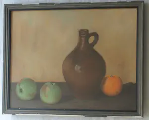 Onbekend - 2x Ingelijste pasteltekening , Duinlandschap + Stilleven - gesigneerd kopen? Bied vanaf 10!