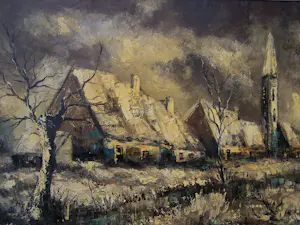 Onbekend - Sneeuwlandschap met huizen. kopen? Bied vanaf 50!