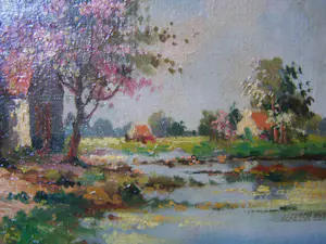 Jan Simon Knikker (sr.) - Landschap met bloesembomen. kopen? Bied vanaf 100!