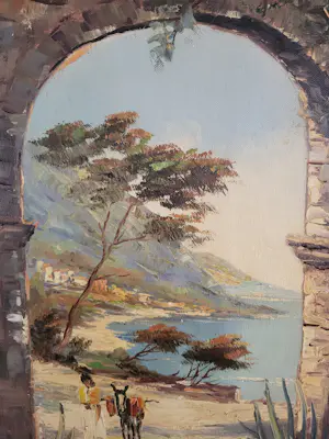 Onbekend - H.C.Hermans Doorkijk met poort ezel en persoon kopen? Bied vanaf 20!