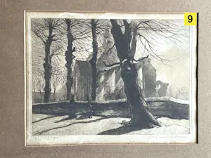 AcheterJohannes Graadt van Roggen - Kerk met op de voorgrond vier bomen.? Enchérissez de 70!