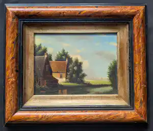 Onbekend - landschap met boerderij. Prachtige kader. vendu pour 84€ !