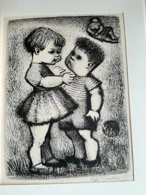 Onbekend - LItho, twee spelende kinderen. kopen? Bied vanaf 20!