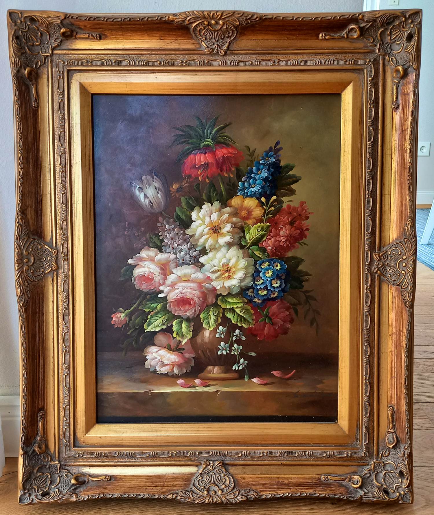 Jan van der Akker - Decoratief bloemstilleven, staand, olieverf op paneel, in fraaie lijst kopen? Bied vanaf 150!