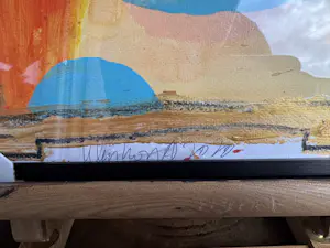 Peter Klashorst - Orange-Blue Abstract with Golden Frame kopen? Bied vanaf 60!