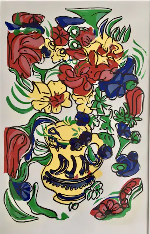 Onbekend - Abstract bloemen in vaas, ingelijst kopen? Bied vanaf 20!