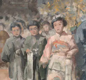 Rie de Balbian Verster-Bolderheij - Japanse groepsscène (buiten) kopen? Bied vanaf 1000!