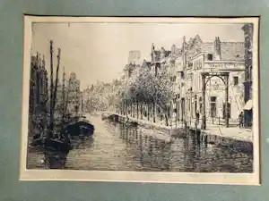 Martin van Waning - Stadsgezicht met gracht en boten, vermoedelijk Rotterdam verkauft für € 35!