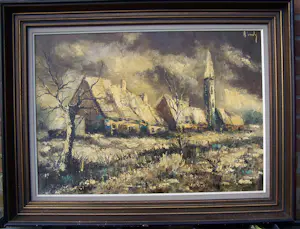 Onbekend - Sneeuwlandschap met huizen. kopen? Bied vanaf 50!