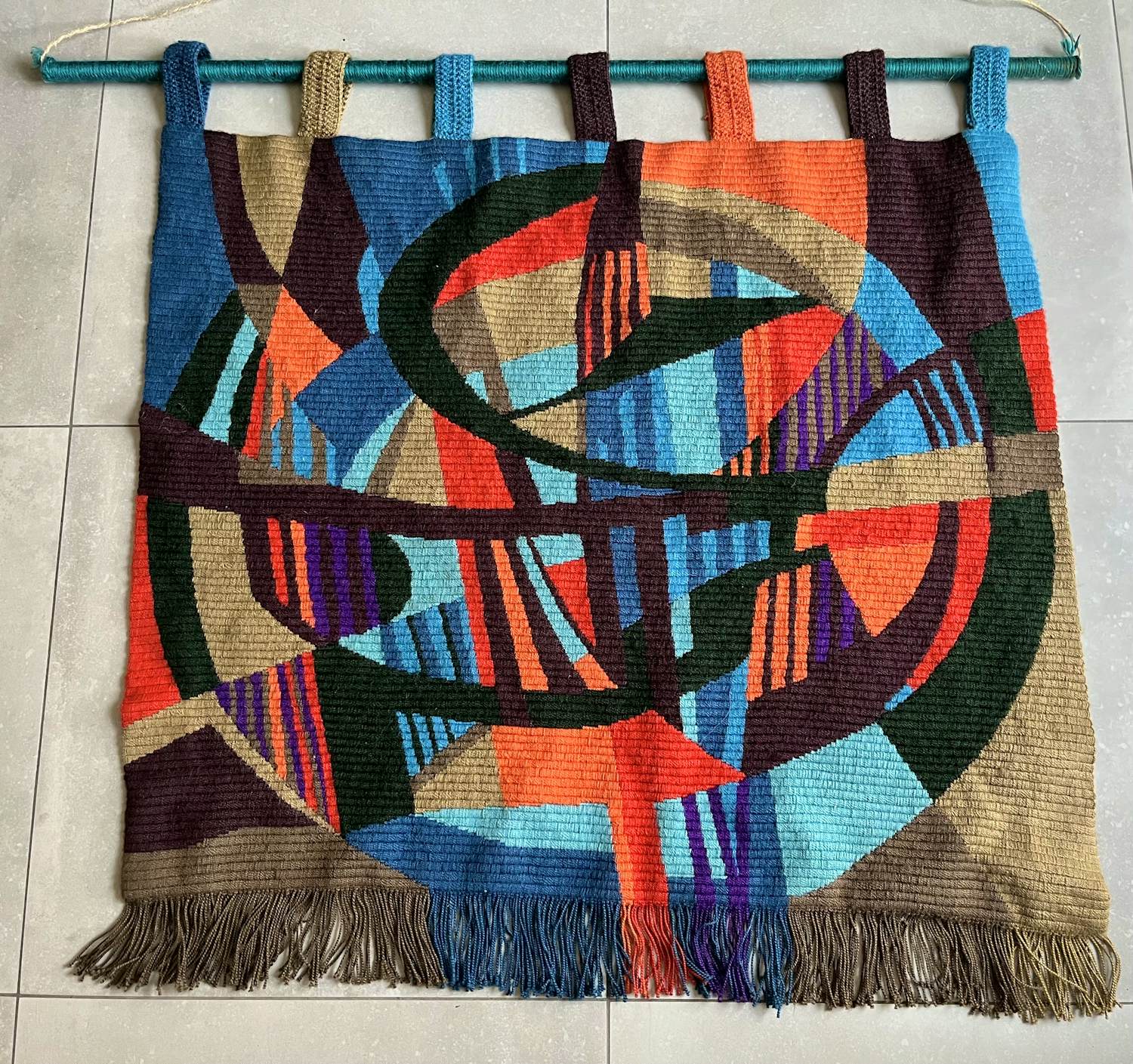 Onbekend - Seventies Welcomme Pernelle abstract wand tapijt verkocht voor € 50!