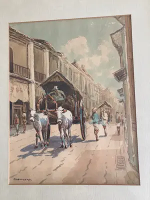 Soewardja - Straatbeeld met kar door koeienspan getrokken kopen? Bied vanaf 30!