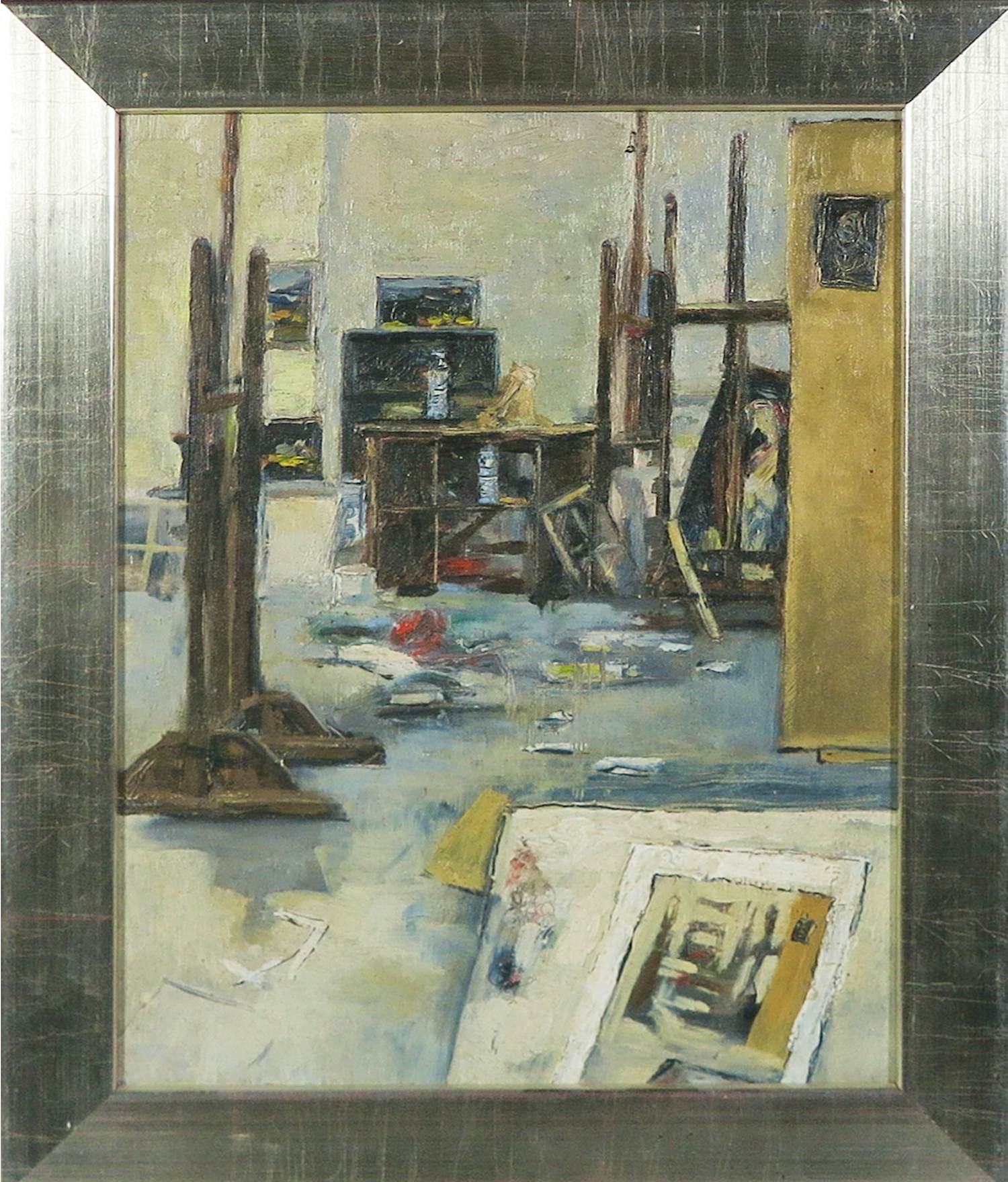 Onbekend - Olieverf op doek, Interieur van een atelier - Ingelijst verkocht voor € 70!