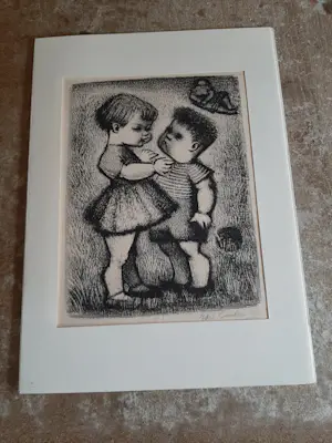 Onbekend - LItho, twee spelende kinderen. kopen? Bied vanaf 20!