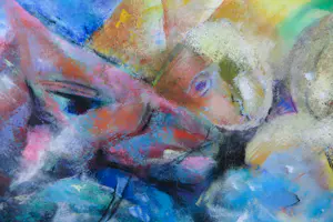 Onbekend - Acryl op papier, Compositie met figuren - Ingelijst (Zeer Groot) kopen? Bied vanaf 100!