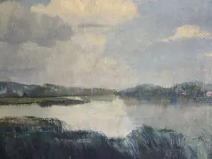 Onbekend - Landschap met bomenrij. Waterkant. kopen? Bied vanaf 100!