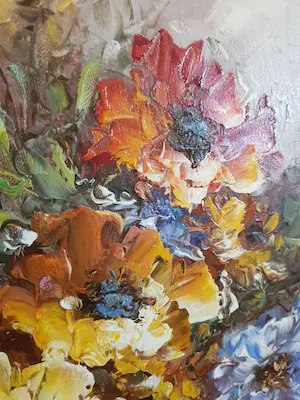 Marie Charlot - Weelderige bloemen in blauwe vaas kopen? Bied vanaf 30!