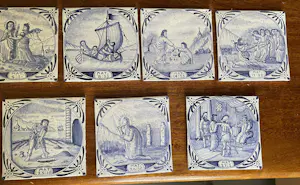 Onbekend - Set van 11 blauw witte handbeschilderde wandtegels met Bijbelse voorstelling kopen? Bied vanaf 50!