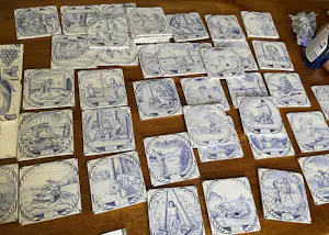 Onbekend - Set van 11 blauw witte handbeschilderde wandtegels met Bijbelse voorstelling kopen? Bied vanaf 50!