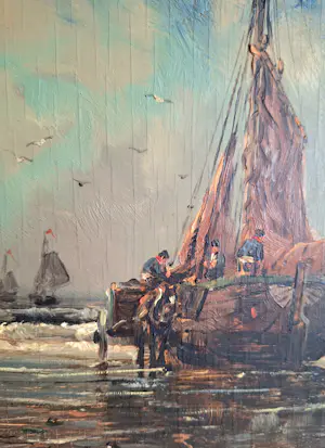 Onbekend - Bomschuit op het strand, toegeschreven aan K. van Waning (1861-1929) kopen? Bied vanaf 75!