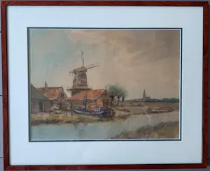 Albert Jan Oudshoorn - Molen aan het water met scheepswerf - Albert Jan Oudshoorn - Aquarel - ong. 1920 kaufen? Bieten Sie von 110!