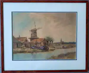 Albert Jan Oudshoorn - Molen aan het water met scheepswerf - Albert Jan Oudshoorn - Aquarel - ong. 1920 kaufen? Bieten Sie von 110!