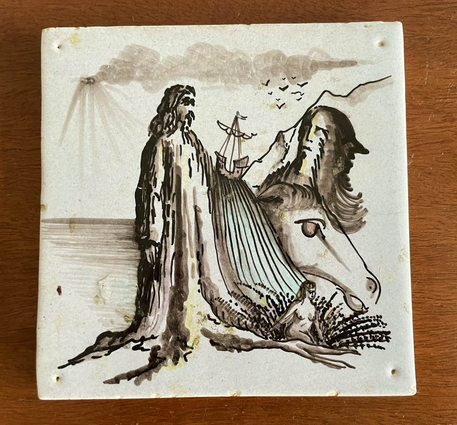 Onbekend - Hand gedecoreerde tegel met een allegorische voorstelling kopen? Bied vanaf 20!