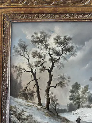 Johannes Mauritz Jansen - Winterlandschap met figuren en boerderij kopen? Bied vanaf 999!
